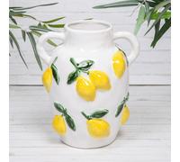 Annibells Lemon Embossed White Ceramic Glazed Urn Handled Vase (25637)