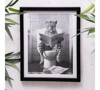 Annibells Lion, Gorilla, Cheetah on Toilet Black Framed Canvas Picture Modern Wall Art Print (Cheetah)