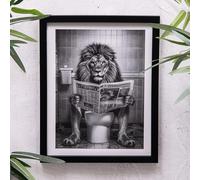 Annibells Lion, Gorilla, Cheetah on Toilet Black Framed Canvas Picture Modern Wall Art Print (Lion)
