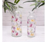 Annibells Meadow Floral Vintage Clear Glass Bottle Bud Vases (17699) - Set Of 2 Sizes