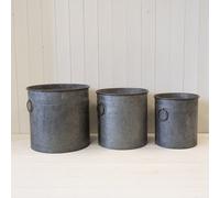 Annibells Metal Zinc Round Vintage Flower Pot Planters With Handles (26225) - Medium