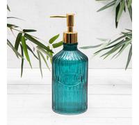 Annibells Pink Green Orange Blue Vintage Ribbed Glass Refillable Soap Dispensers (11879) - Blue