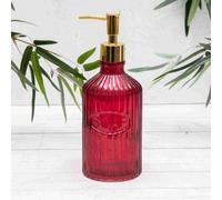 Annibells Pink Green Orange Blue Vintage Ribbed Glass Refillable Soap Dispensers (11879) - Pink