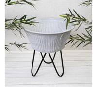 Annibells Ribbed Grey Metal Round Garden Planter With Hairpin Legs (2065) - Large