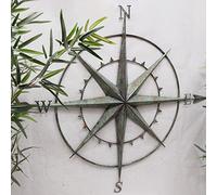 Annibells Rustic Compass Green Metal Antique Wall Art Garden Vintage Sculpture Plaque Decor 95cm