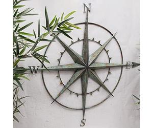 Annibells Rustic Compass Green Metal Antique Wall Art Garden Vintage Sculpture Plaque Decor 95cm