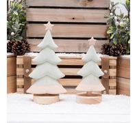 Annibells Sage Green Ceramic Christmas Tree On Wood Base (11188) - Set Of 2 Sizes