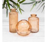 Annibells Set Of 3 Amber Vintage Glass Bottles (9205)