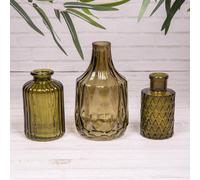 Annibells Set Of 3 Olive Green Vintage Glass Bottle Vases (24917)
