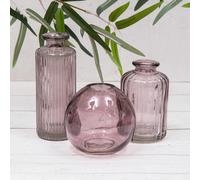 Annibells Set Of 3 Purple Amethyst Vintage Glass Bottles (9621)