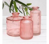 Annibells Set Of 3 Rose Pink Vintage Glass Bottles (9844)