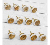 Annibells Set Of 4 Round White/ Gold Ceramic Door Knobs