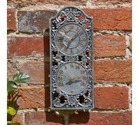Annibells Silver Garden Pewter Ornate Vintage Antique Indoor / Outdoor Wall Clock & Thermometer (10182)