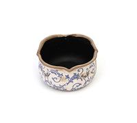 Annibells Vintage Blue Cream Ceramic Round Floral Scalloped Planter Plant Flower Pot (Small)