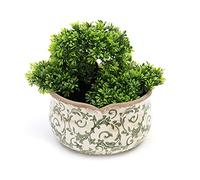 Annibells Vintage Green Cream Ceramic Round Floral Scalloped Planter Plant Flower Pot (Medium)