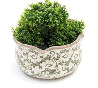 Annibells Vintage Green Floral Ceramic Scalloped Flower Pot (2325) - Large
