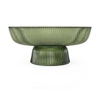 Annibells Vintage Green Ribbed Glass Fruit Bowl Ceramic Decorative Pedestal Display Dish