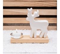 Annibells White Ceramic Wood Santa Reindeer Christmas Tree Candle Holder (11087) - Reindeer
