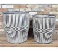 Annibells X Large Vintage Galvanised Metal Barrel Flower Pots (6885) - Set 2