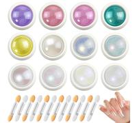 Annickee 12 Colors Chrome Nail Powder Set, Nail Chrome Powders with Metallic Mirror Effect, Pearl Glitter Dust with 12 Matching Brushes, Pigment Iridescent Aurora for Art Design Decoration, Salon DIY