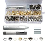Annickee 140 Sets Grommet Tool Kit, Grommets Eyelet Punch Kit, 10mm Metal Grommet Kit Tool, Eyelets & Punch with Storage Box, Grommet Punch Kit with Metal Washers Setting