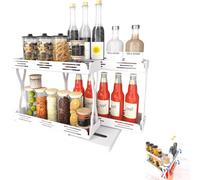 Annickee 2 Tier Spice Rack For Inside Cupboard, Corner Pull Out Kitchen Storage, White Rotating Spice Rack Organiser, Kitchen Storage Shelf for Inside Cupboard, Seasoning Organizer