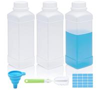 Annickee 3x1000ml Wide-neck Bottles with Screw Caps, Chemicals Bottle HDPE with Silicone Funnel Sponge Bottle Brush Labels, Wide Mouth Laboratory Bottles for Lab Kitchen Domestic Use(Transparent)