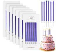 Annickee 42Pcs Birthday Cake Candles, Happy Birthday Candles for Cakes with Holder, Long Thin Cake Candle, Festivals Decorations Set, Party Candle for Wedding Anniversary (Blue)