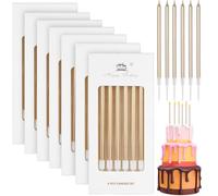 Annickee 42Pcs Birthday Cake Candles, Happy Birthday Candles for Cakes with Holder, Long Thin Cake Candle, Festivals Decorations Set, Party Candle for Wedding Anniversary (Champagne)