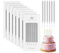 Annickee 42Pcs Birthday Cake Candles, Happy Birthday Candles for Cakes with Holder, Long Thin Cake Candle, Festivals Decorations Set, Party Candle for Wedding Anniversary (Silver)