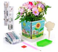 Annickee Diamond Painting Kit Gardening, Paint & Plant Sunflower Growing Kit, Diamond Paintings Kits with Bottom Bracket, Flower Pots Seeds Art Craft Grow Garden Planting Set with Wooden Rose Label