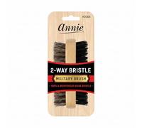 Annie 2 Way Wooden Military Brush #2068 - 2 pieces, Natural bristle, boar bristle, reinforced, wave, 2 sided brush, soft and hard bristle, no more tangles, for all hair types, short hair, long hair, straight, normal, oily, thick, thin, styling brush, by Annie