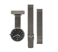 Annie Apple Interchangeable Nurse Watch - Silver & Gunmetal Grey Mesh, Fob-to-Wrist Pocket Watch for Women, Nurses, Hairdressers & Beauticians