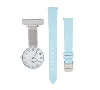 Annie Apple Interchangeable Silver Mesh, Baby Blue Leather Nurses Nurse Pocket Fob to Wrist Watch Women's Ladies