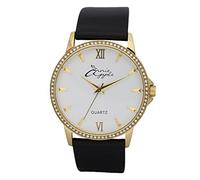 Annie Apple Ladies Designer Crystal Timeless Gold and White with Black Strap Watch