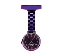 Annie Apple Meraki Nurses Fob Watch - 35mm Silver Case with Purple Dial and Silver Stainless Steel Link Strap - Premium Analogue Pocket Watch for Medical & Beauty Professionals
