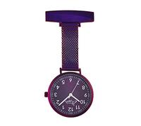 Annie Apple Meraki Nurses Fob Watch - 35mm Silver Case with Purple Dial and Silver Stainless Steel Mesh Strap - Premium Analogue Pocket Watch for Medical & Beauty Professionals