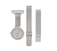 Annie Apple Nurse Fob-to-Wrist Watch - Soft Silver Dial, Rose Gold Case with Silver Mesh Interchangeable Strap - Pocket & Wrist Watch for Nurses, Doctors, Hairdressers, Beauticians
