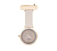 Annie Apple Nurse Fob Watch - Designer Grey Leather Strap, Bronze Rose Gold Dial with Scissor Hands, Quartz Pocket Watch for Nurses, Beauticians & Hairdressers
