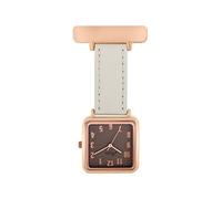 Annie Apple Nurse Fob Watch - Square Rose Gold Case with Vintage Espresso Dial and Grey Leather Strap - Pocket Watch for Nurses, Hairdressers, Beauticians