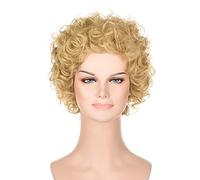 Annie FVCENT Short Curly Wavy Afro Wig - Reddish Orange Clown Costume Wig for Women's Orphan Annie Cosplay, Party, Halloween (Blonde)