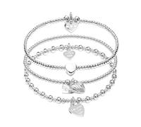 Annie Haak Hearts of Love 925 Sterling Silver Beaded Stackable Bracelet Multistrand Engraved 'Love You' Heart Charm Gifts Women Wife Girl Appreciation Affection Memorial Anniversary Handmade in UK