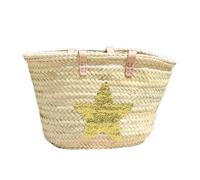 Annie Medium Basket Bag with Padded Shoulder Handles and Sequin Star, Gold