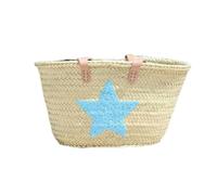 Annie Medium Basket Bag with Padded Shoulder Handles and Sequin Star, Light Blue