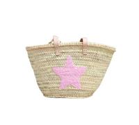 Annie Medium Basket Bag with Padded Shoulder Handles and Sequin Star, Light Pink
