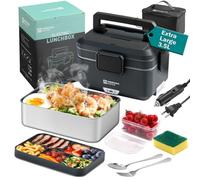 Annie & Mia Design Electric Lunch Box for Adults, 100w 3.5L 2-Layer Portable Food Warmer, Dual Mode 2.5L + 1L Heated Lunch Box for Adults, Home/Car/Office/Truck Use, Lonchera Eléctrica Portátil