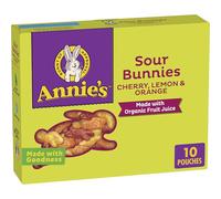 Annie's Sour Bunnies Kids Fruit Flavoured Snacks, Cherry, Lemon and Orange Flavours, School Lunch Snacks, Made with Organic Fruit Juice, Pack of 10, 200ml