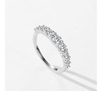 Anniversary Band Rings for Her, Moissanite Half Eternity Wedding Engagement Bands Solid 9 Karat White Gold Promise Rings for Women Size S 1/2