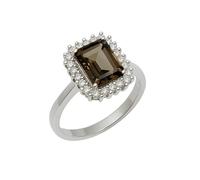Anniversary Birthday Jewellery Ring for Women Smoky Topaz and Cubic Zirconia November Birthstone Halo 925 Sterling Silver Cocktail Bridal Statement UK Size T½