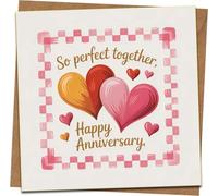 Anniversary Card 145mm Square - 'So Perfect Together' Hearts Design - Happy Anniversary Greeting Card with Kraft Envelope for Husband Wife Partner Couples